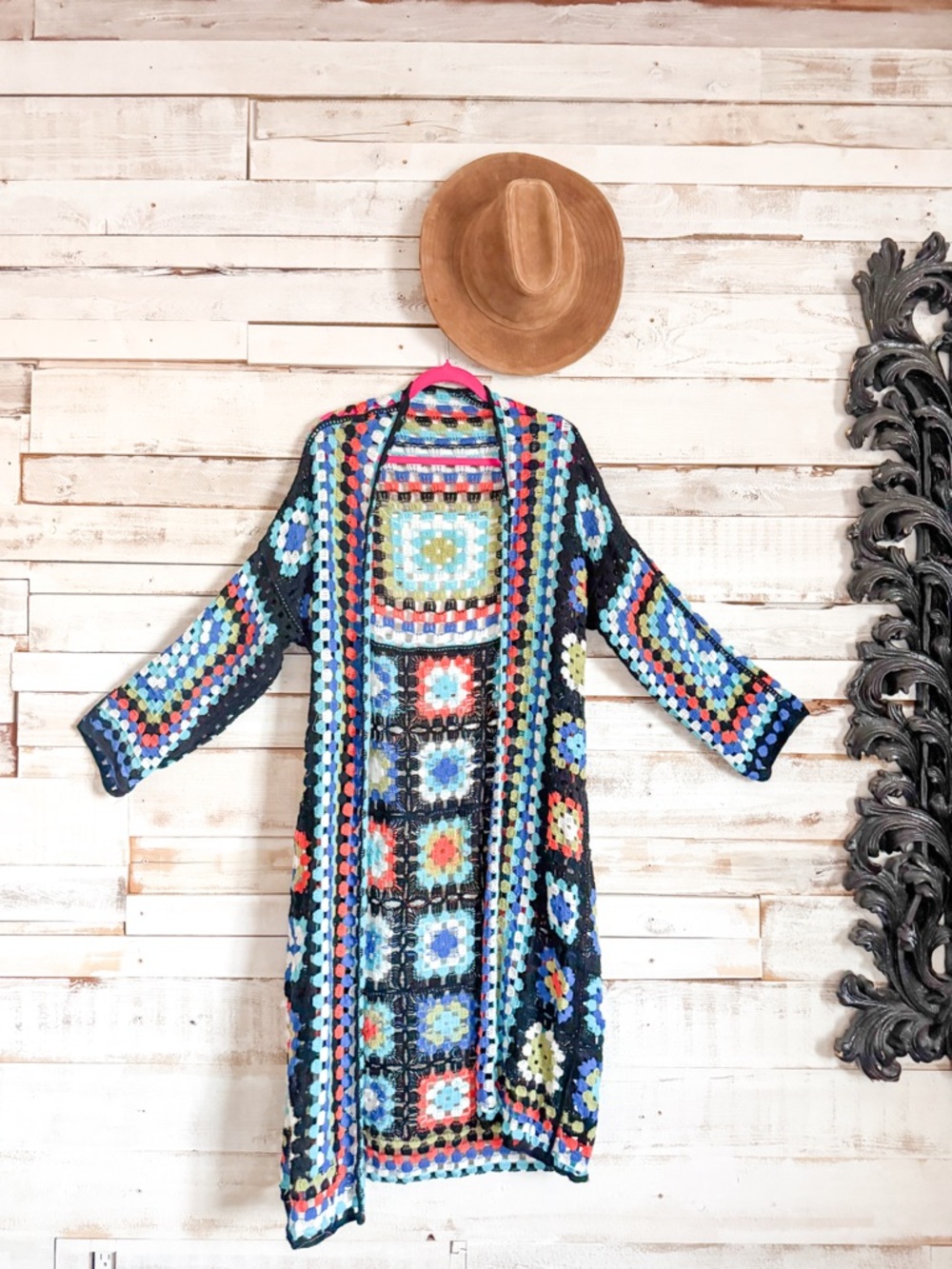 Colorful Crochet Granny Square Duster Cardigan